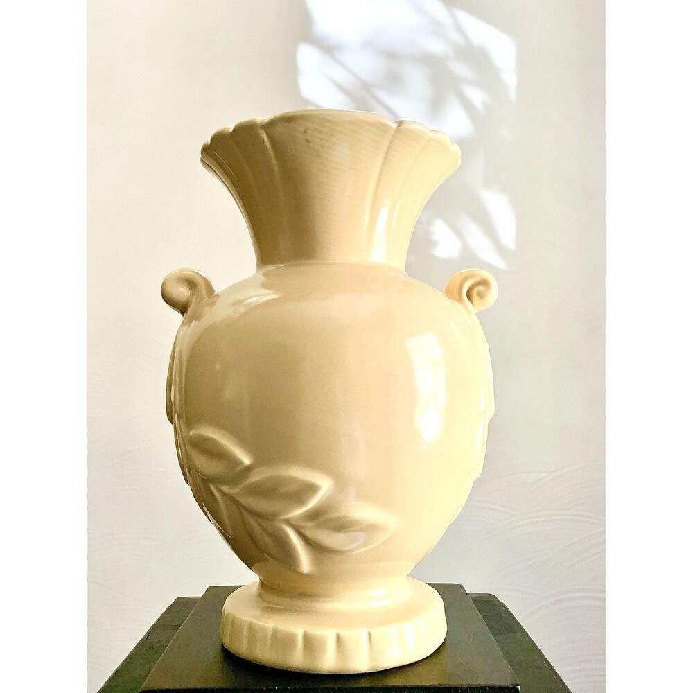 Vintage Weller Pottery Roba Vase R-6 Double Handled Art Deco 8" Matte Yellow